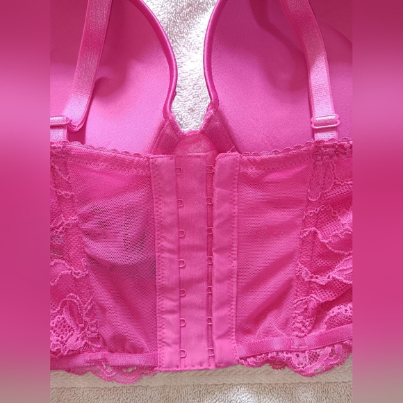 Victoria's Secret Very Sexy Hot Pink Lace Shine Strap Push-Up Corset Top. 36D. - Picture 6 of 13